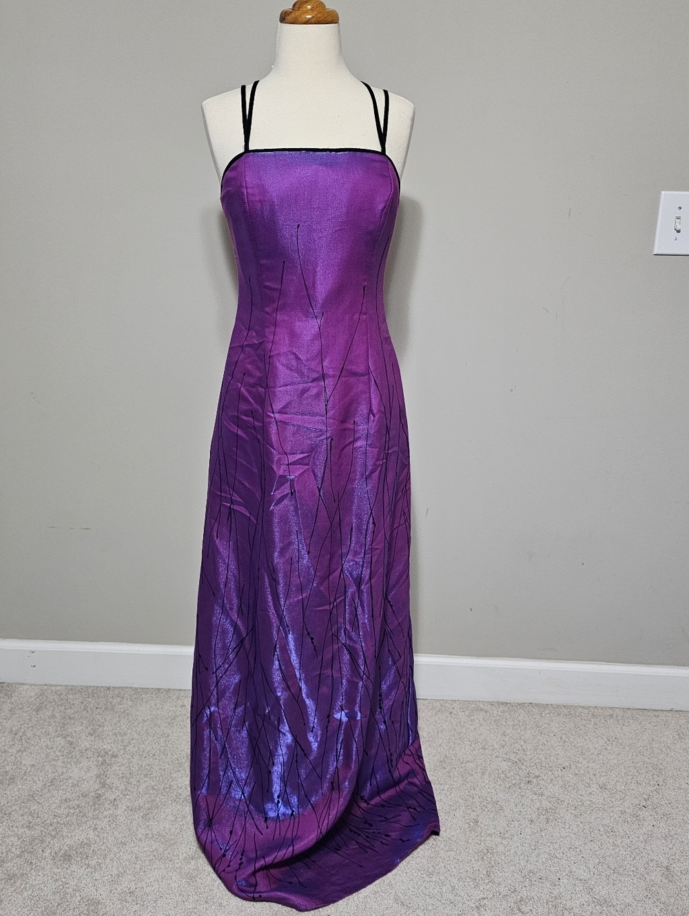 Adrianna Papell Evening Vintage 90s Purple Metallic Iridescent Gown Formal Maxi